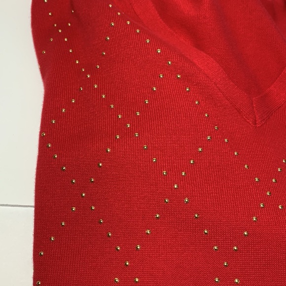Tommy Hilfiger V Neck Pullover Sweater Red Gold Studs Women’s L Embellished - Picture 9 of 14